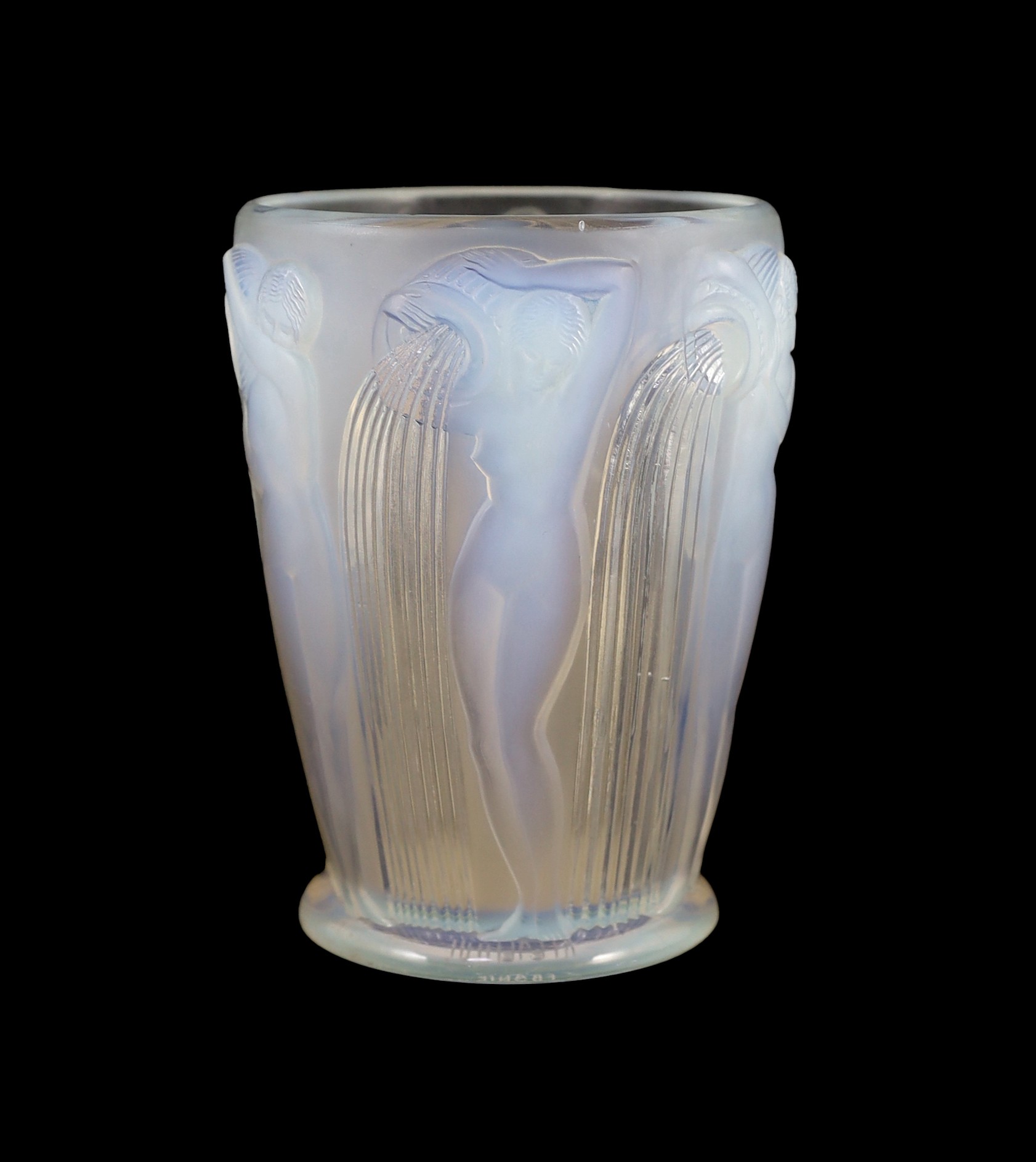 An R. Lalique glass ‘Danaides’ opalescent glass vase, engraved mark ‘R. LALIQUE FRANCE’, Marcilhac No. 972, 18cm high